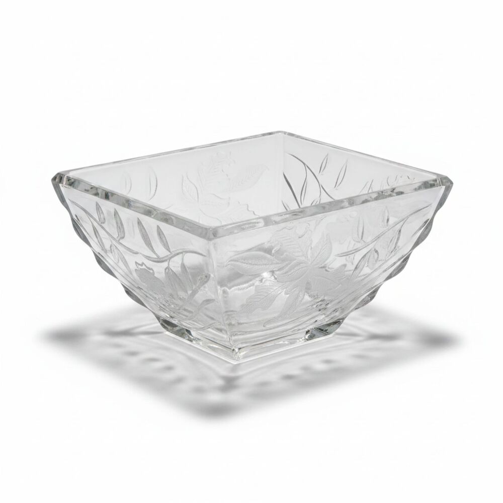 FTDA Lead Crystal Etched Floral Bowl Germany 1999 Vintage
